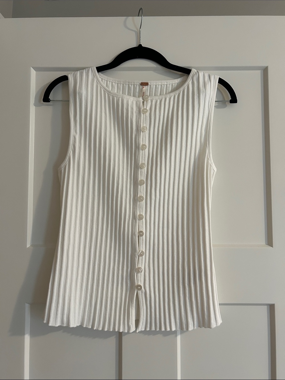 Free People White Ribbed Button-Down Tank